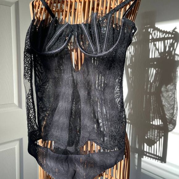 La Perla Black Lace Silk Underwire Luxury Micro Sheer Bodysuit NWT M MSRP 588